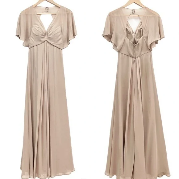 mori lee champagne bridesmaid dress Champagne Crystal Tulle Full Length Formal Gown main image 0